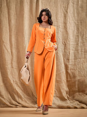 Women Orange Waist Darted Comfort Fit Pants