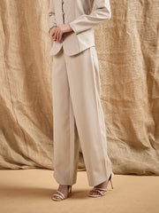 Women Beige Waist Darted Comfort Fit Pants