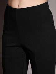 Women Black Bootcut Flared High-Rise Trousers