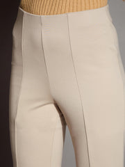 Women Beige Bootcut Flared High-Rise Trousers