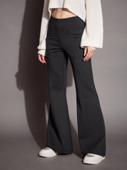 Women Grey Bootcut Flared High-Rise Trousers