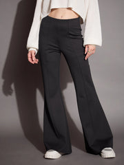 Women Grey Bootcut Flared High-Rise Trousers