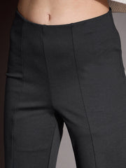 Women Grey Bootcut Flared High-Rise Trousers