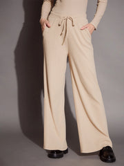 Women Beige Rib Drawstring Pants