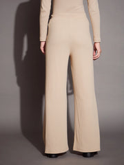 Women Beige Rib Drawstring Pants