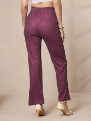 Women Maroon Striped Straight Fit Trousers