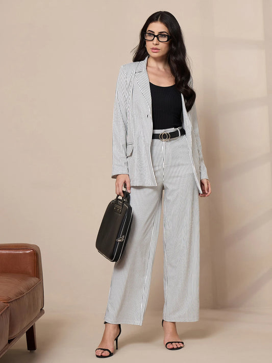 Women White Striped Straight Trousers