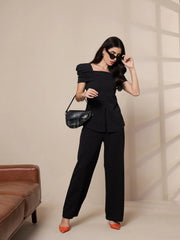 Women Black Front Darted Elasticated Pants