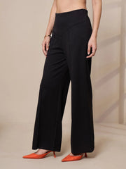 Women Black Front Darted Elasticated Pants