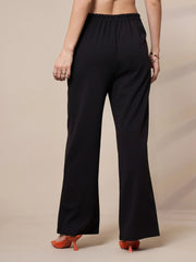 Women Black Front Darted Elasticated Pants