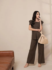 Women Brown Front Darted Elasticated Pants