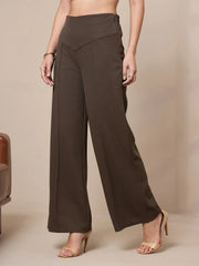 Women Brown Front Darted Elasticated Pants