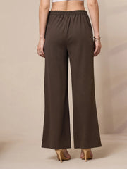 Women Brown Front Darted Elasticated Pants