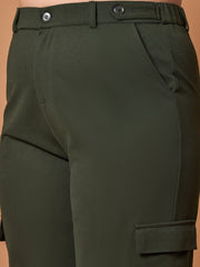 Women Olive Solid Pull Hem Cargo Pants