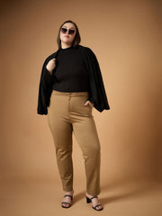 Women Beige Mom Fit Pants