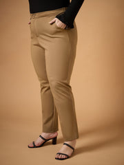 Women Beige Mom Fit Pants