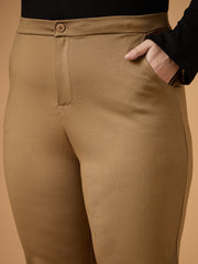 Women Beige Mom Fit Pants