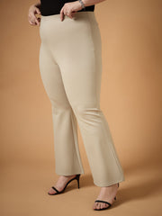 Women Light Beige Flared Bell Bottom Pants