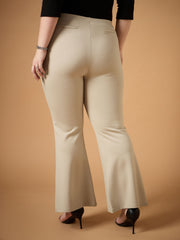 Women Light Beige Flared Bell Bottom Pants