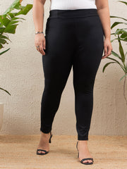 Women Black Roma Side Zipper High Waist Jegging