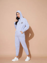 Women Grey Embroidered Oversized Hoodie With Track Pants