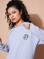 Women Grey Embroidered Oversized Hoodie With Track Pants