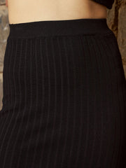 Women Black Rib Sweater With Pencil Skirt