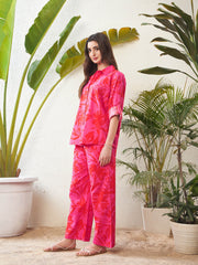 Women Magenta Floral Shirt With Lounge Pants