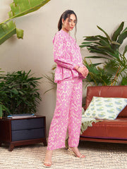 Women Pink Ikat Tiered Shirt With Palazzo Pants