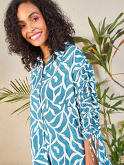 Sassafras - Women Teal Abstract Print Shirt With Cargo Pants