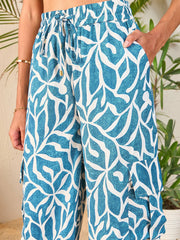 Sassafras - Women Teal Abstract Print Shirt With Cargo Pants