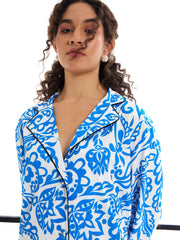 Women Blue Floral Lounge Shirt With Pants