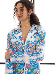 Women Blue & White Floral Lounge Shirt With Pants