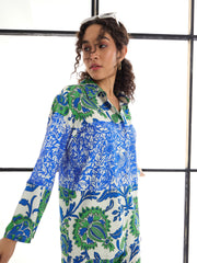 Women Green & Blue Floral Lounge Shirt With Pants