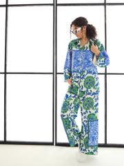 Women Green & Blue Floral Lounge Shirt With Pants