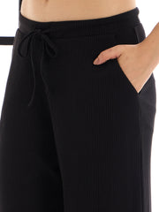 Women Black Rib Button Shrug With Lounge Pants