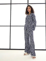 Women Blue & White Polka Dot Lounge Shirt With Pants