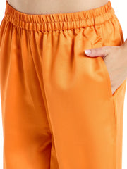 Women Orange Satin Lounge Shirt With Pants