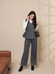 Women Black Washed Tencel Vest Top With Pants