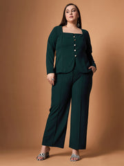 Women Emerald Green Front Button Top With Straight Pants