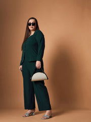 Women Emerald Green Front Button Top With Straight Pants