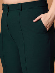 Women Emerald Green Front Button Top With Straight Pants