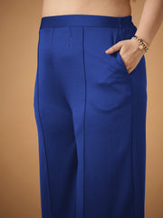 Women Royal Blue Ruched Blazer With Straight Pants