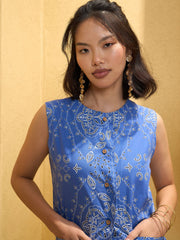 Women Blue Floral Waistcoat With Pants