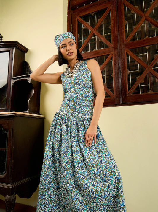 Women White Ditsy Floral Vest Top With Gathered Skirt