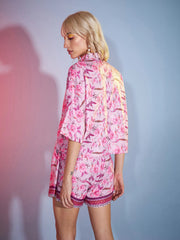 Women Pink Floral Boxy Shirt With Paperback Shorts