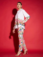 Women White Floral Oversized Shirt With Tapered Pants