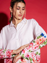 Women White Floral Oversized Shirt With Tapered Pants