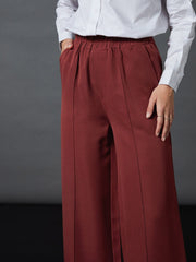 Women Rust Sleeveless Blazer With Darted Palazzo Pants