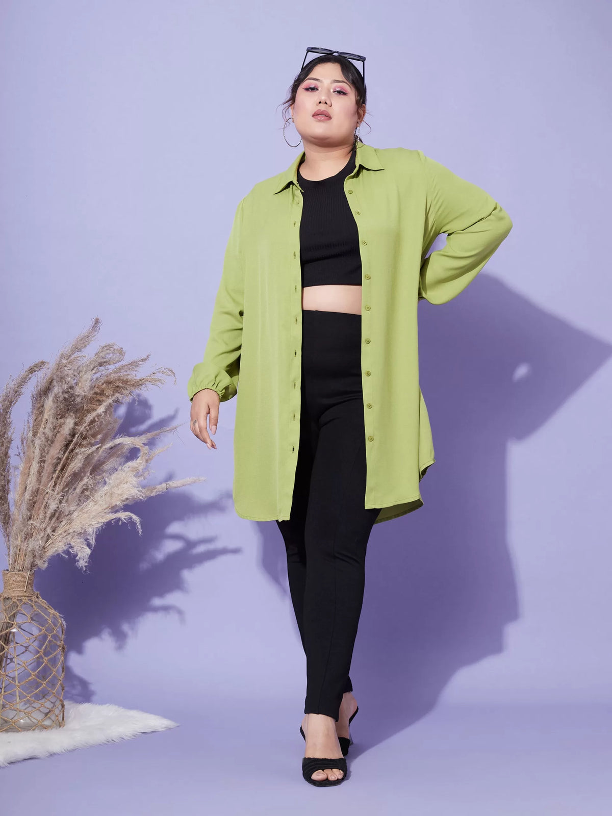 Women Green Longline Shirt